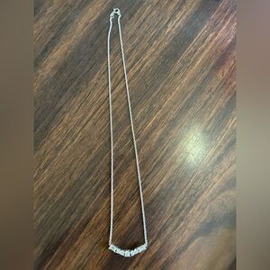 Sterling silver 925 CZ curved bar necklace with baguette and round cut stones